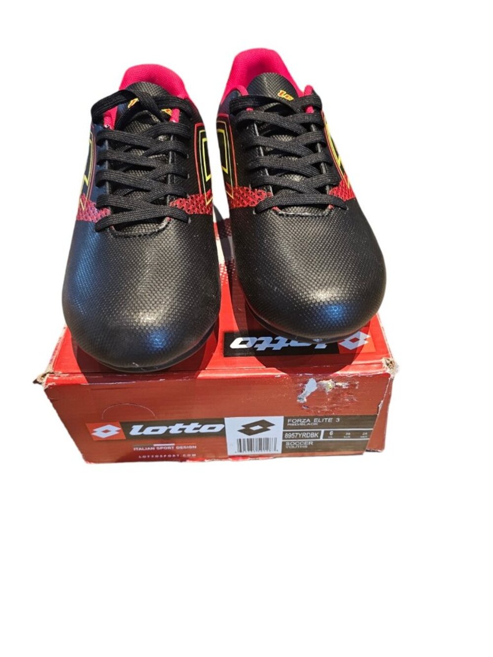 Lotto Forza Elite 3 Soccer Cleats Size US 6 Youth Big Boys Black Red Yellow
